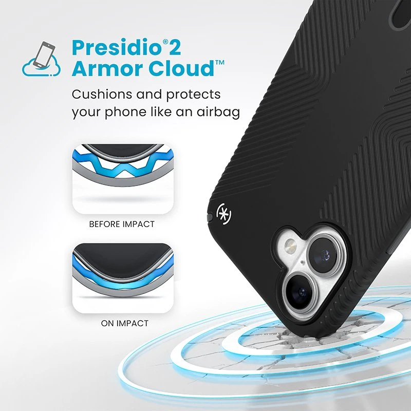 Dėklas Speck Presidio2 Grip ClickLock & MagSafe do iPhone 16 Plus juoda