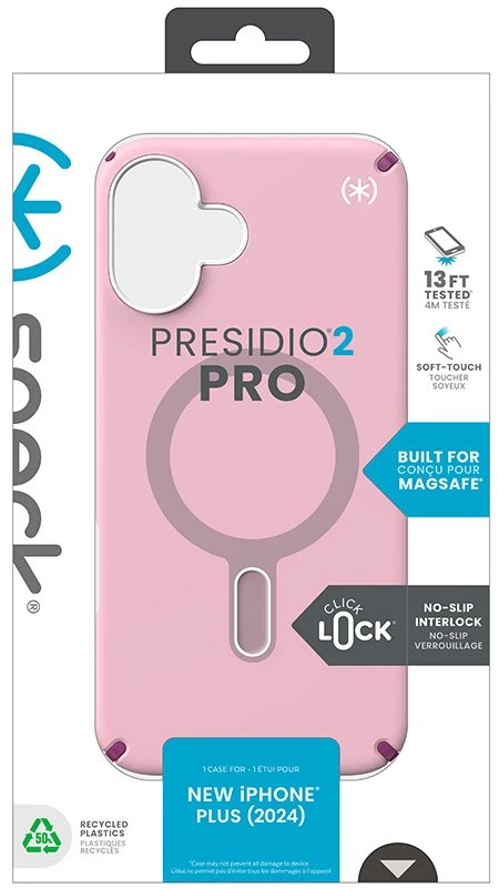 Dėklas Speck Presidio2 Pro ClickLock & MagSafe do iPhone 16 Plus rožinė