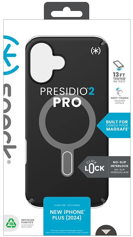 Speck Presidio2 Pro ClickLock & MagSafe - dėklas skirtas Apple iPhone 16 Plus Juodas / Slate Pilkas / Baltas
