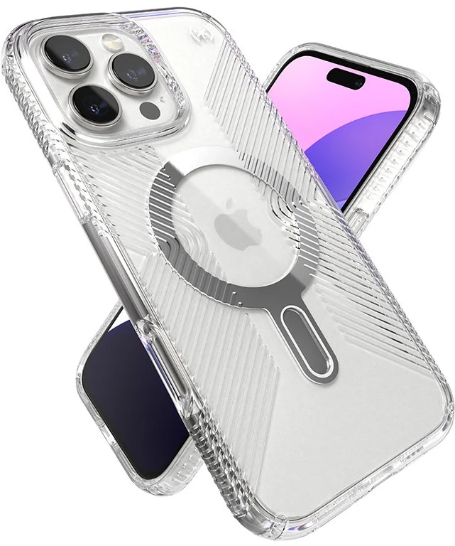Speck Presidio Perfect-Clear Grip ClickLock & MagSafe - dėklas skirtas Apple iPhone 16 Pro Max Clear / Chrome Finish / Serene Sidabrinis