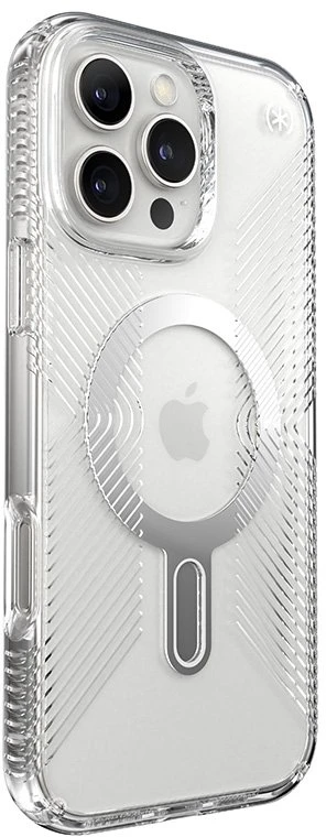 Speck Presidio Perfect-Clear Grip ClickLock & MagSafe - dėklas skirtas Apple iPhone 16 Pro Max Clear / Chrome Finish / Serene Sidabrinis