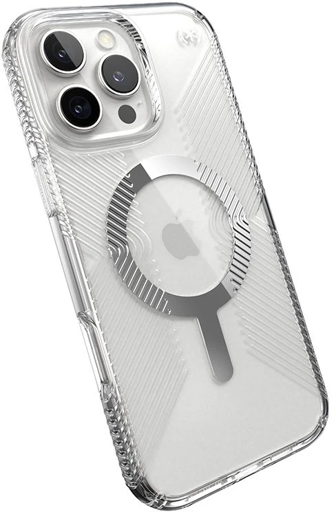 Speck Presidio Perfect-Clear Grip MagSafe - dėklas skirtas Apple iPhone 16 Pro Max Clear / Chrome Finish / Serene Sidabrinis
