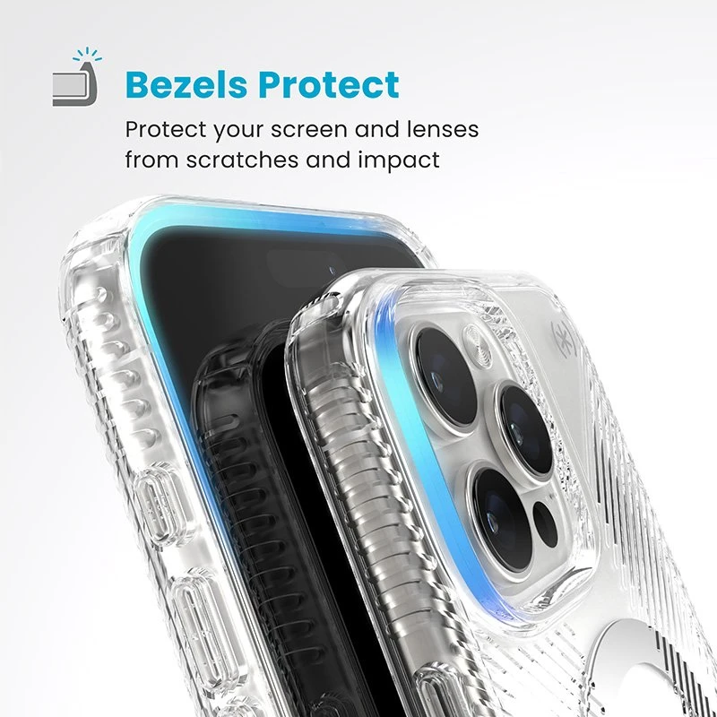 Speck Presidio Perfect-Clear Grip ClickLock & MagSafe - dėklas skirtas Apple iPhone 16 Pro Max Clear / Chrome Finish / Serene Sidabrinis