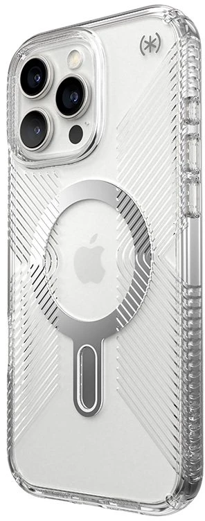 Speck Presidio Perfect-Clear Grip ClickLock & MagSafe - dėklas skirtas Apple iPhone 16 Pro Max Clear / Chrome Finish / Serene Sidabrinis