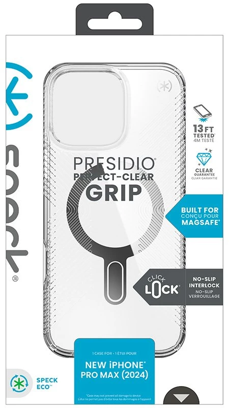 Speck Presidio Perfect-Clear Grip ClickLock & MagSafe - dėklas skirtas Apple iPhone 16 Pro Max Clear / Chrome Finish / Serene Sidabrinis
