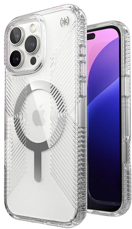 Speck Presidio Perfect-Clear Grip MagSafe - dėklas skirtas Apple iPhone 16 Pro Max Clear / Chrome Finish / Serene Sidabrinis