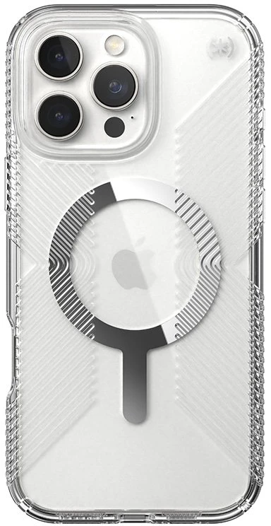 Speck Presidio Perfect-Clear Grip MagSafe - dėklas skirtas Apple iPhone 16 Pro Max Clear / Chrome Finish / Serene Sidabrinis