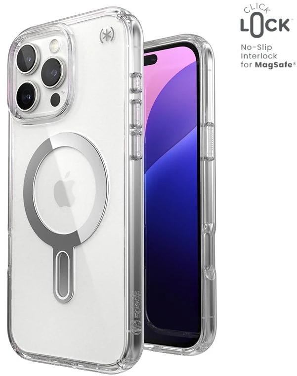 Dėklas Speck Presidio Perfect-Clear ClickLock & MagSafe do iPhone 16 Pro Max permatomas