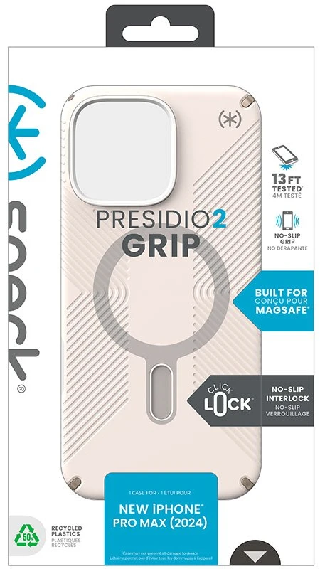 Dėklas Speck Presidio2 Grip ClickLock & MagSafe do iPhone 16 Pro Max smėlio spalva