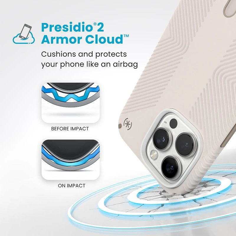 Dėklas Speck Presidio2 Grip ClickLock & MagSafe do iPhone 16 Pro Max smėlio spalva