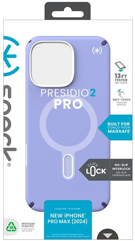 Dėklas Speck Presidio2 Pro ClickLock & MagSafe do iPhone 16 Pro Max violetinė