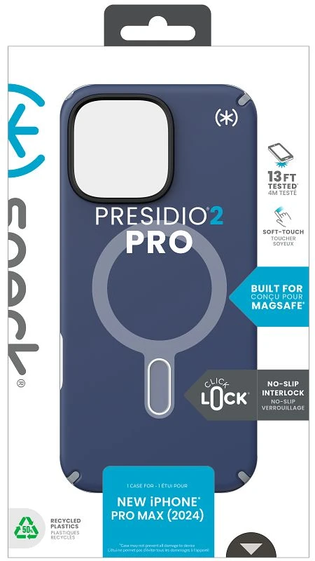Speck Presidio2 Pro ClickLock & MagSafe - dėklas skirtas Apple iPhone 16 Pro Max Coastal Mėlyna / Dust Pilkas / Baltas