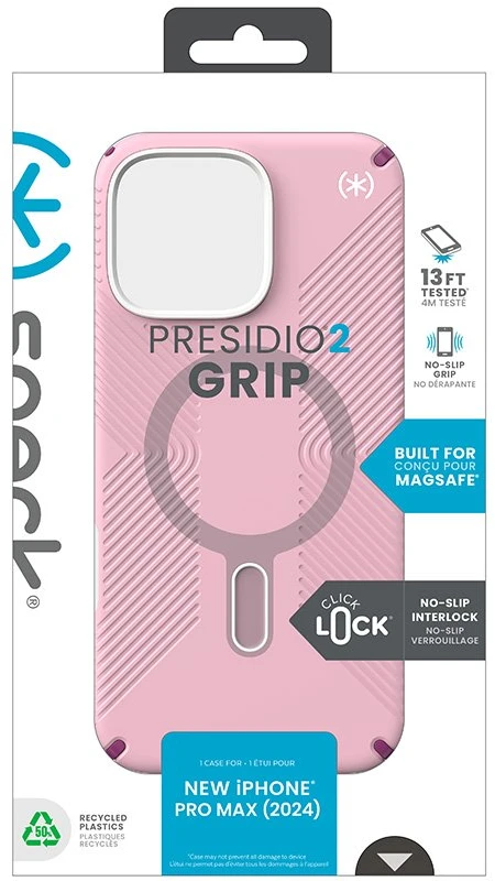 Dėklas Speck Presidio2 Grip ClickLock & MagSafe do iPhone 16 Pro Max rožinė