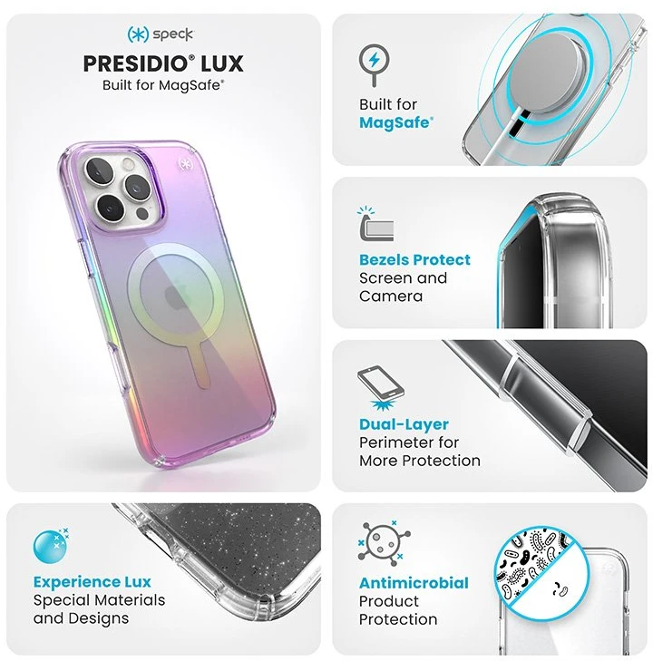 Speck Presidio2 Lux MagSafe - dėklas skirtas Apple iPhone 16 Pro Max Amazing Violetinė / Clear
