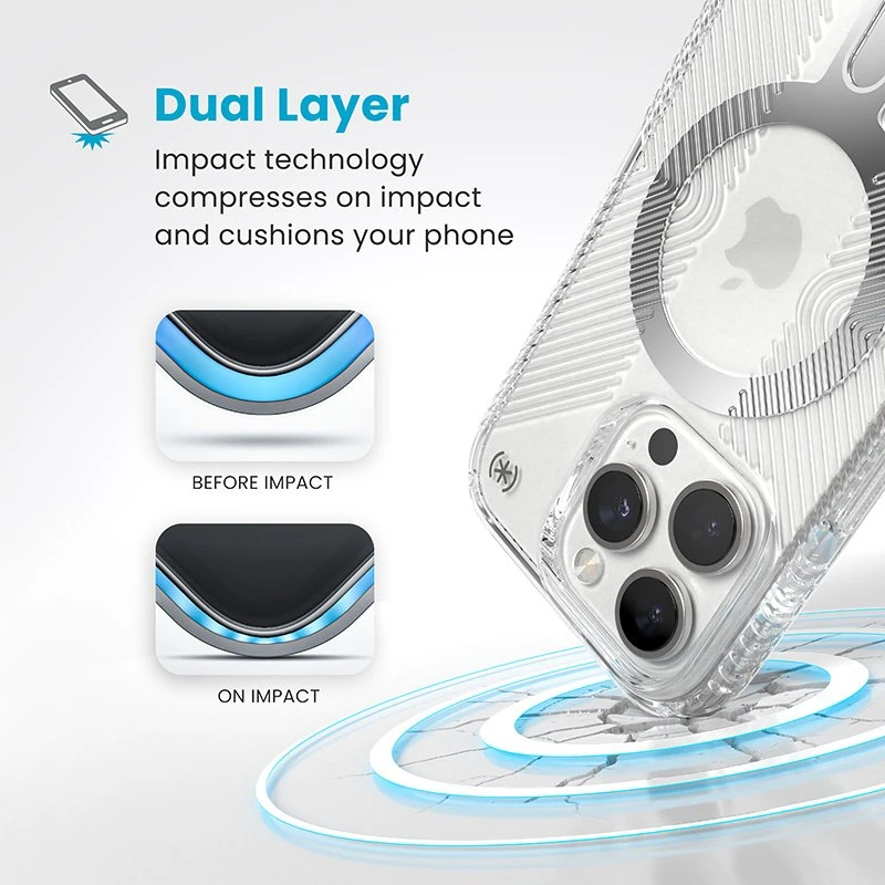 Dėklas Speck Presidio Perfect-Clear Grip ClickLock & MagSafe do iPhone 16 Pro permatomas