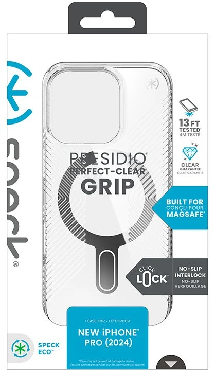 Dėklas Speck Presidio Perfect-Clear Grip ClickLock & MagSafe do iPhone 16 Pro permatomas