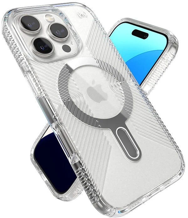 Dėklas Speck Presidio Perfect-Clear Grip ClickLock & MagSafe do iPhone 16 Pro permatomas