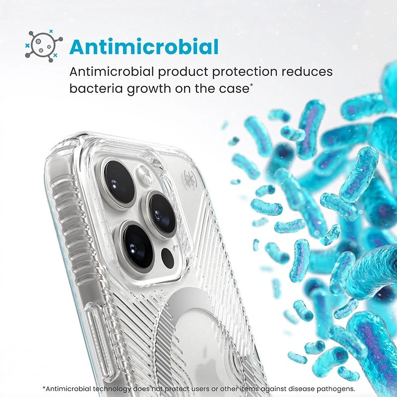 Dėklas Speck Presidio Perfect-Clear Grip ClickLock & MagSafe do iPhone 16 Pro permatomas