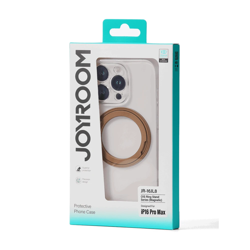 Joyroom JR-16JL6 itin plonas „iPhone 16 Pro“ dėklas su „MagSafe“ ir 360° žiediniu stovu – auksinis