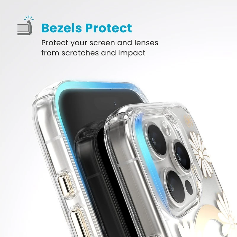 Speck Presidio Lux ClickLock & MagSafe - dėklas skirtas Apple iPhone 16 Pro Sunshine Daisies / Clear / Gold