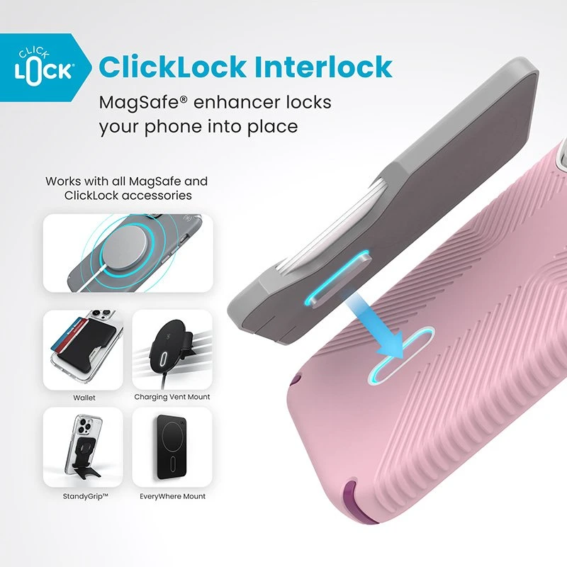 Dėklas Speck Presidio2 Grip ClickLock & MagSafe do iPhone 16 Pro rožinė