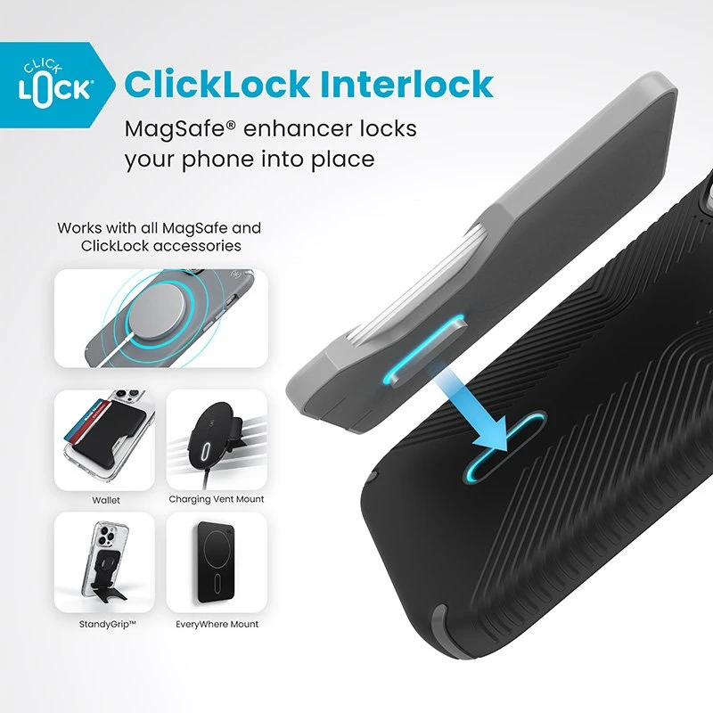 Dėklas Speck Presidio2 Grip ClickLock & MagSafe do iPhone 16 Pro juoda