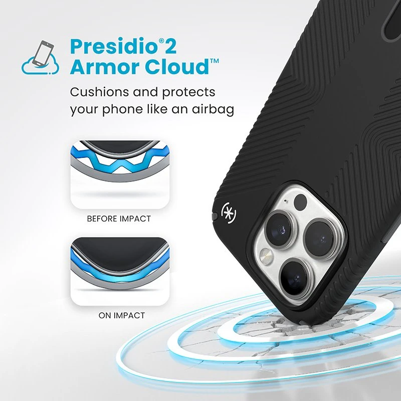 Dėklas Speck Presidio2 Grip ClickLock & MagSafe do iPhone 16 Pro juoda