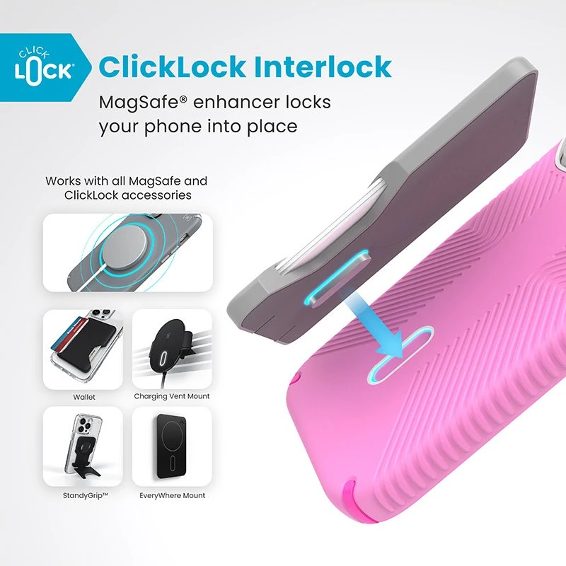 Dėklas Speck Presidio2 Grip ClickLock & MagSafe do iPhone 16 Pro rožinė