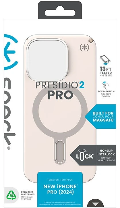Dėklas Speck „Presidio2 Pro ClickLock“ ir „MagSafe“, skirti „iPhone 16 Pro“, smėlio spalvos