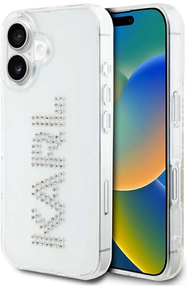 Karl Lagerfeld IML Rhinestones Logo iPhone 16 dėklas – skaidrus