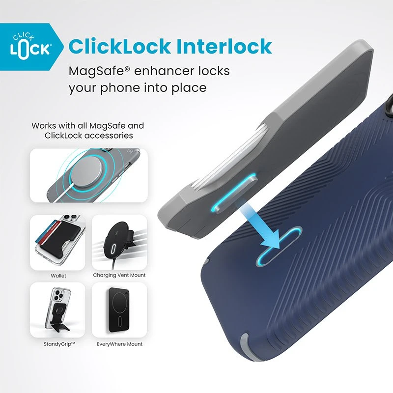 Dėklas Speck Presidio2 Grip ClickLock & MagSafe do iPhone 16 tamsiai mėlyna
