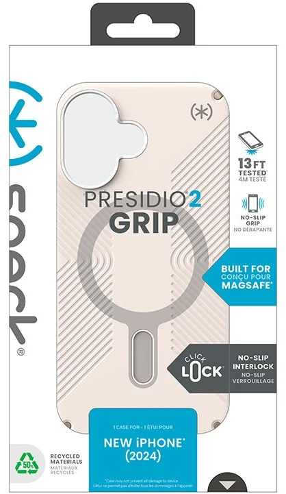 Dėklas Speck Presidio2 Grip ClickLock & MagSafe do iPhone 16 smėlio spalva