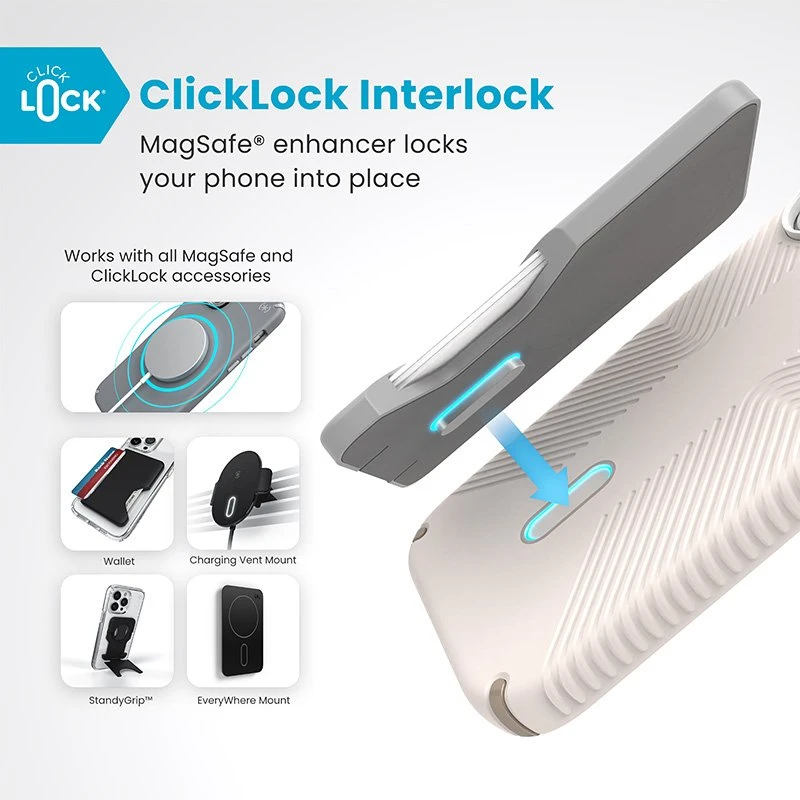 Dėklas Speck Presidio2 Grip ClickLock & MagSafe do iPhone 16 smėlio spalva