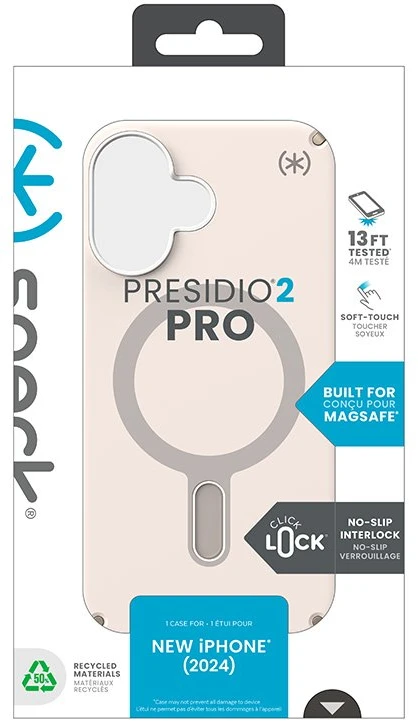 Dėklas Speck „Presidio2 Pro ClickLock“ ir „MagSafe“, skirti „iPhone 16“, smėlio spalvos