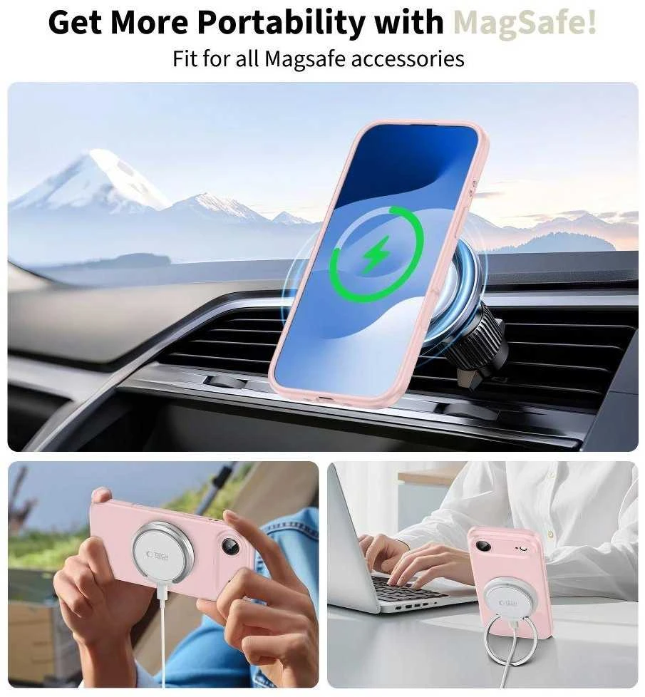 „Tech-Protect“ silikoninis „MagSafe“ dėklas, skirtas „iPhone 17 Air“ – Rožinė
