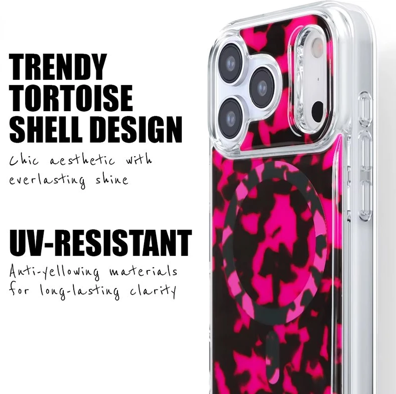 Dėklas iPhone 17 Crong Deluxe MAG Cover, rožinis Tortoise