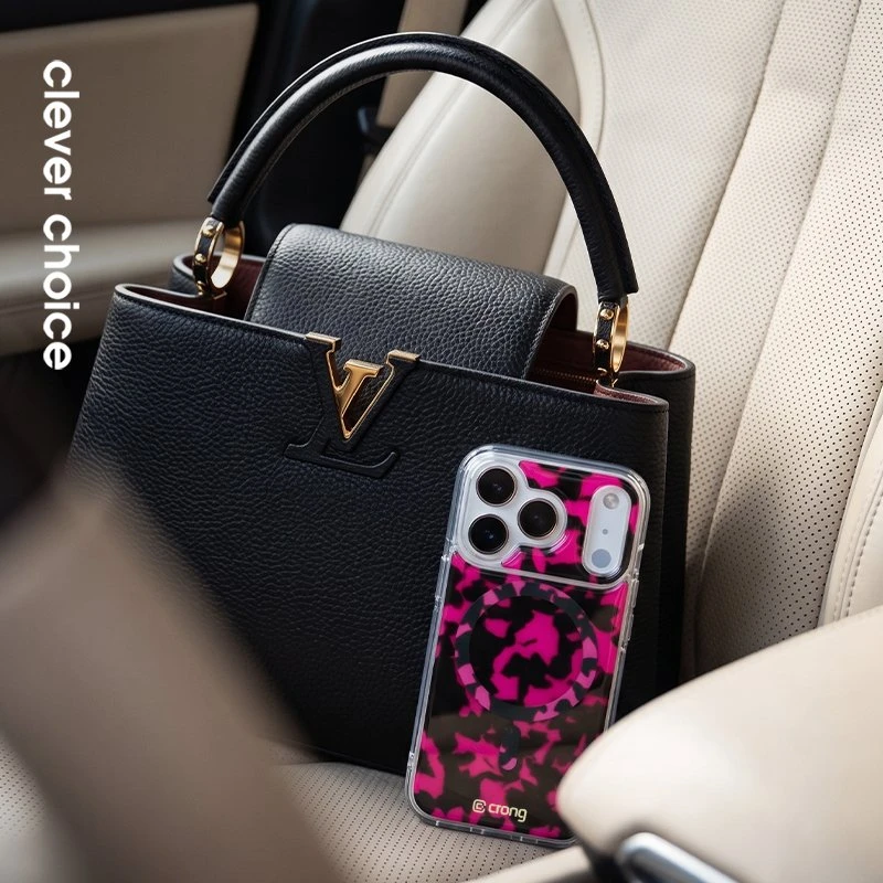 Dėklas iPhone 17 Crong Deluxe MAG Cover, rožinis Tortoise