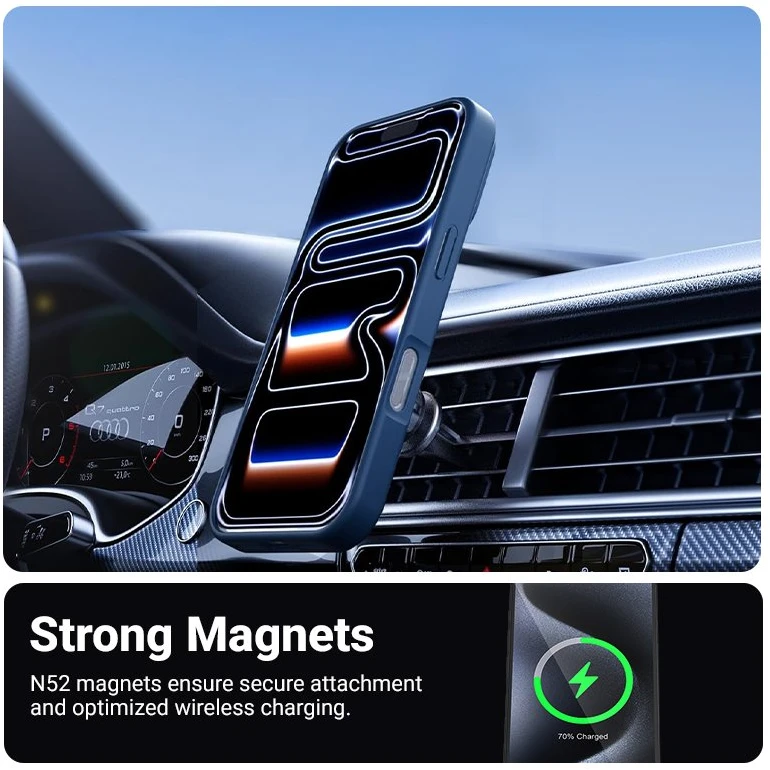Dėklas iPhone 17 Pro Crong Hybrid Matte Magnetic, tamsiai mėlynas