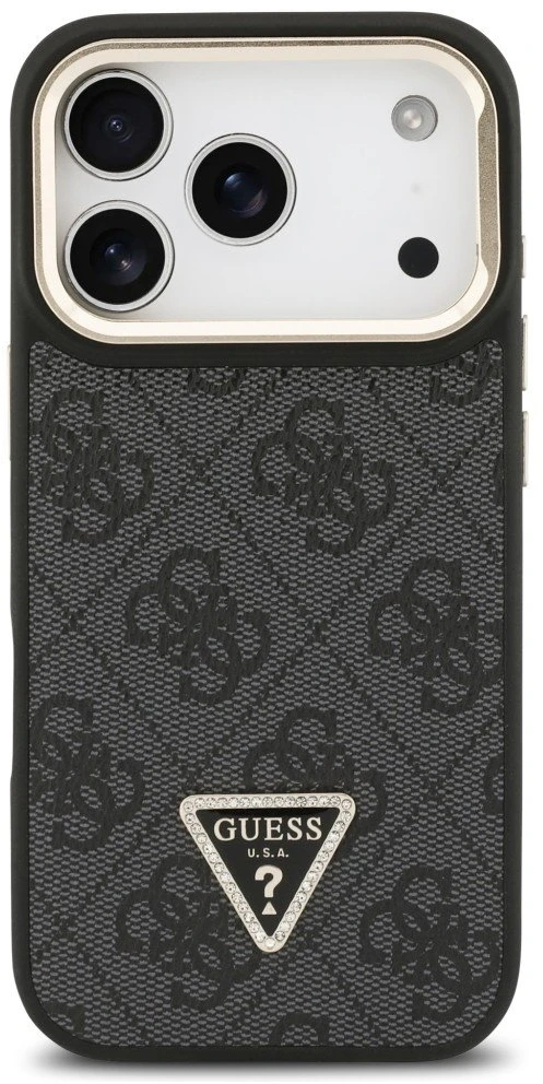 Dėklas Guess 4G PU Triangle Logo & Stand Camera Magsafe Apple iPhone 17 Pro juodos spalvos