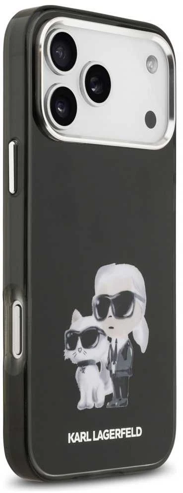 Karl Lagerfeld IML Aquarelle Karl and Choupette dėklas skirtas Apple iPhone 17 Pro juodos spalvos