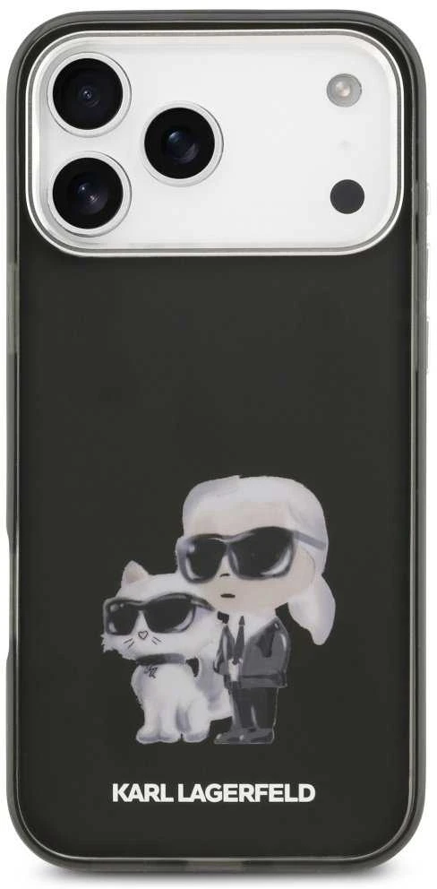Karl Lagerfeld IML Aquarelle Karl and Choupette dėklas skirtas Apple iPhone 17 Pro juodos spalvos