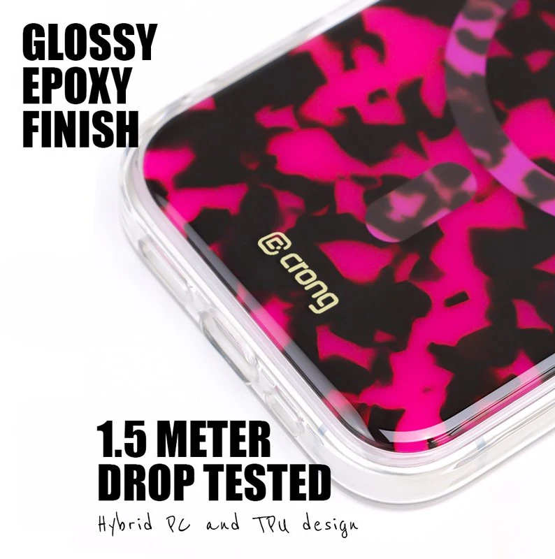 Pink Rožinė Crong Deluxe MAG Cover - Dėklas iPhone 17 Pro Max MagSafe (Rožinė Tortoise)