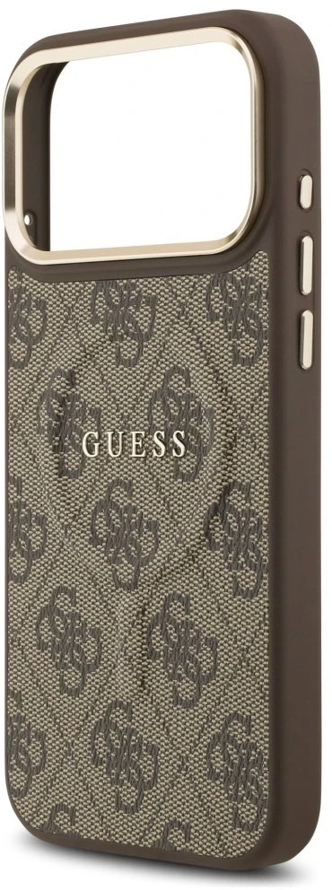 Guess PU Leather 4G Gold Frame MagSafe dėklas skirtas Apple iPhone 17 Pro Max rudos spalvos