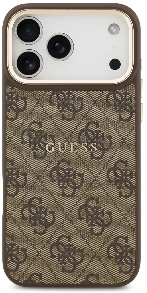 Guess PU Leather 4G Gold Frame MagSafe dėklas skirtas Apple iPhone 17 Pro Max rudos spalvos