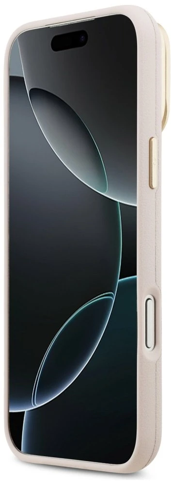 Guess PU Grained 4G Logo Stand Camera Frame dėklas skirtas Apple iPhone 17 Pro Max rožinės spalvos