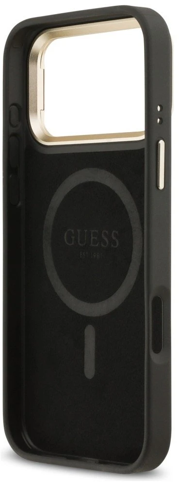 Dėklas Guess 4G PU Triangle Logo & Stand Camera Magsafe Apple iPhone 17 Pro Max juodos spalvos