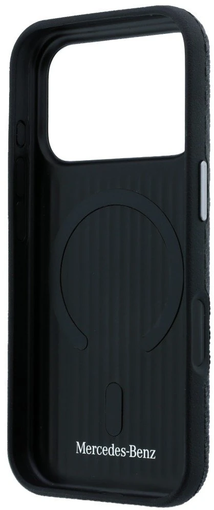 Mercedes PU Leather Semi Wrap MagSafe dėklas skirtas Apple iPhone 17 Pro Max juodos spalvos