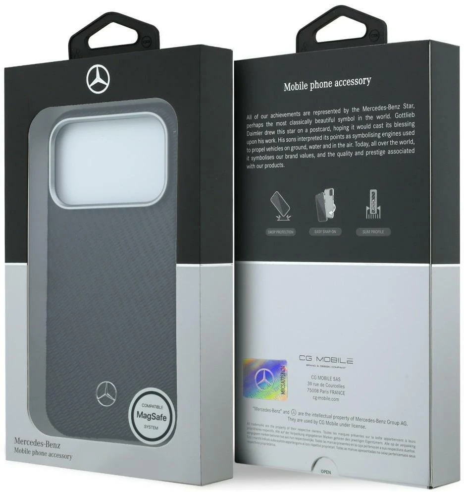 Mercedes PU Leather Semi Wrap MagSafe dėklas skirtas Apple iPhone 17 Pro Max juodos spalvos