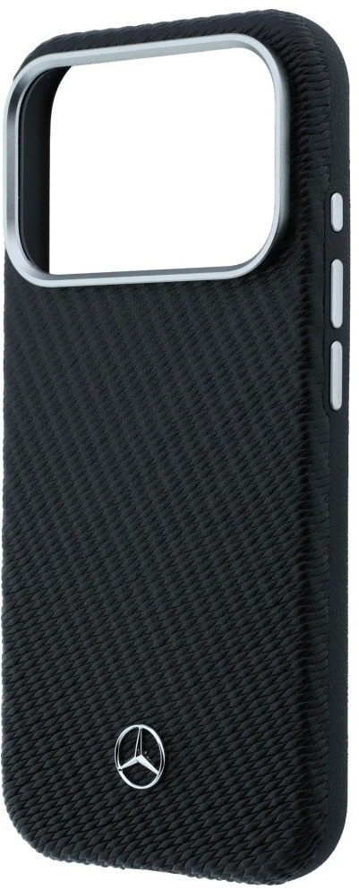 Mercedes PU Leather Semi Wrap MagSafe dėklas skirtas Apple iPhone 17 Pro Max juodos spalvos