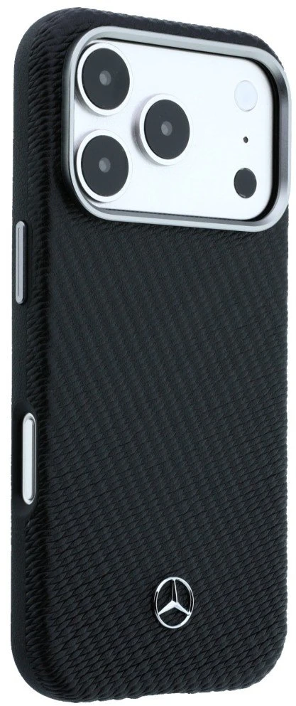 Mercedes PU Leather Semi Wrap MagSafe dėklas skirtas Apple iPhone 17 Pro Max juodos spalvos